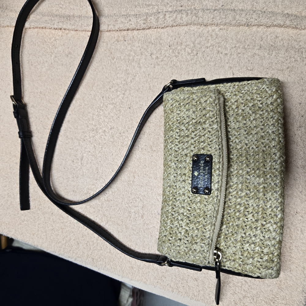 Tan and Black Woven Clutch with Wristlet Strap